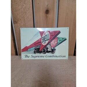 Shell Oil Petrol Metal Sign 8"x12" Vintage Looking NASCAR Man Cave Decor Garage